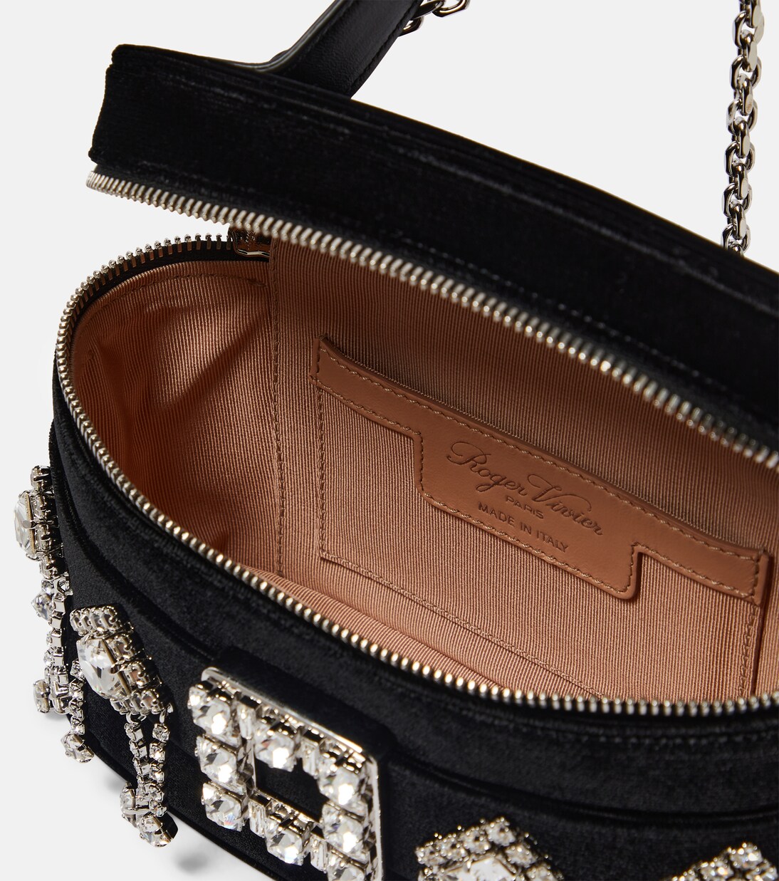 Vanity Small embellished velvet crossbody bag in black