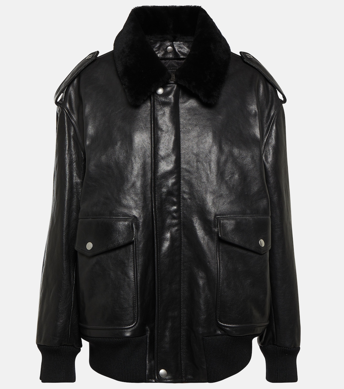 Leather bomber jacket in black Prada Mytheresa