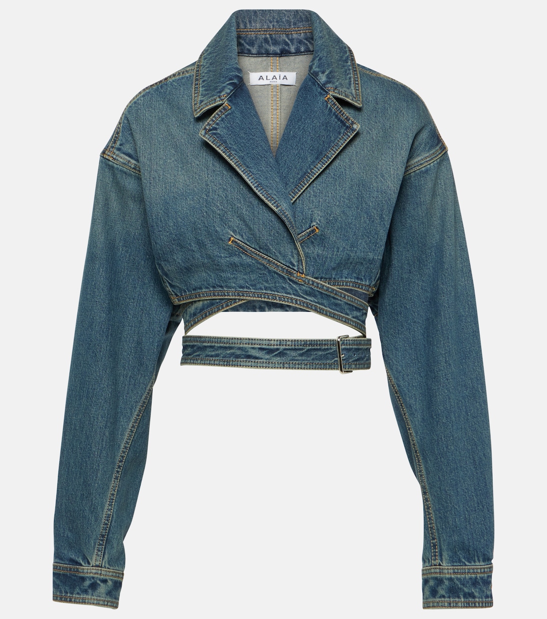 Chaqueta Corta de Denim con Estilo Wrap de Alaïa para Jóvenes Modernos