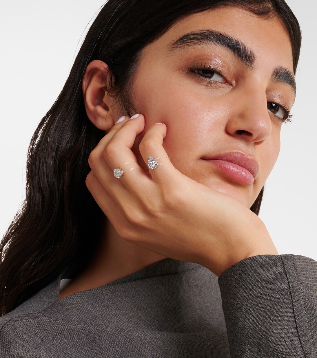 Floating 18kt white gold ring with diamonds | Persée