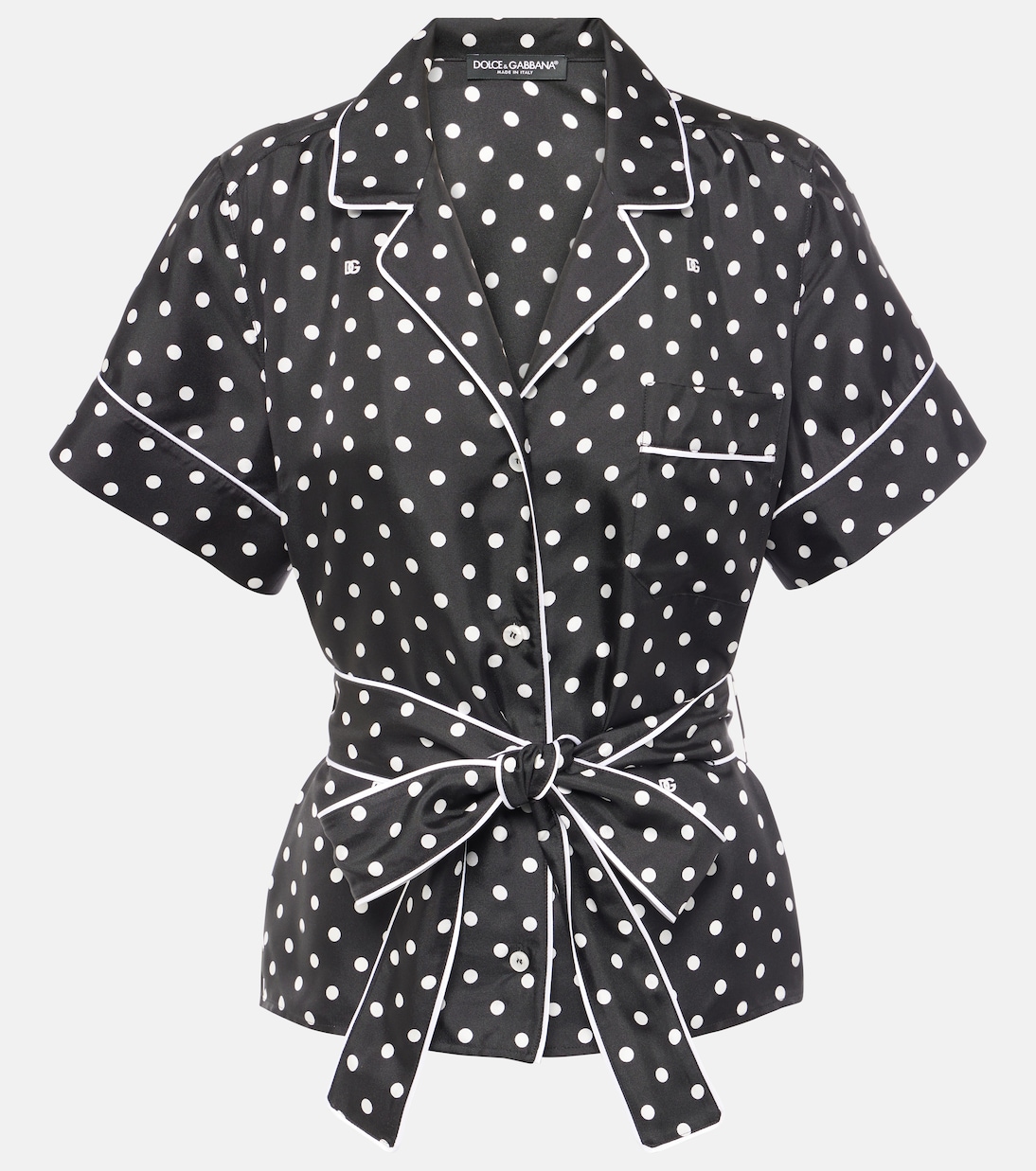 Camisa de pijama de sarga de seda con lunares | Dolce&Gabbana