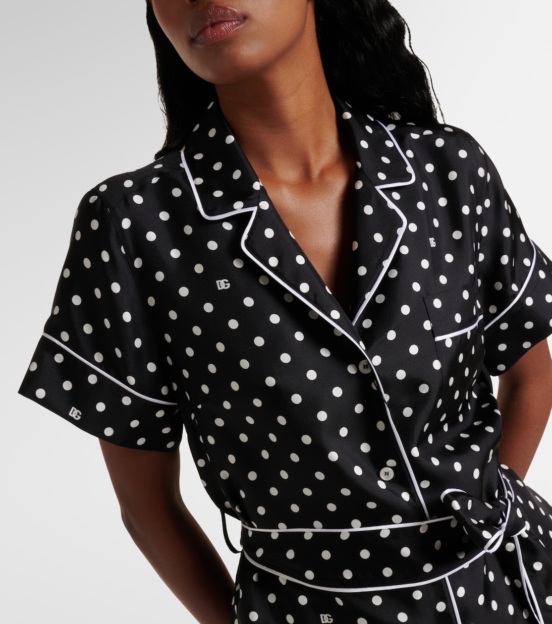 Camisa de pijama de sarga de seda con lunares | Dolce&Gabbana