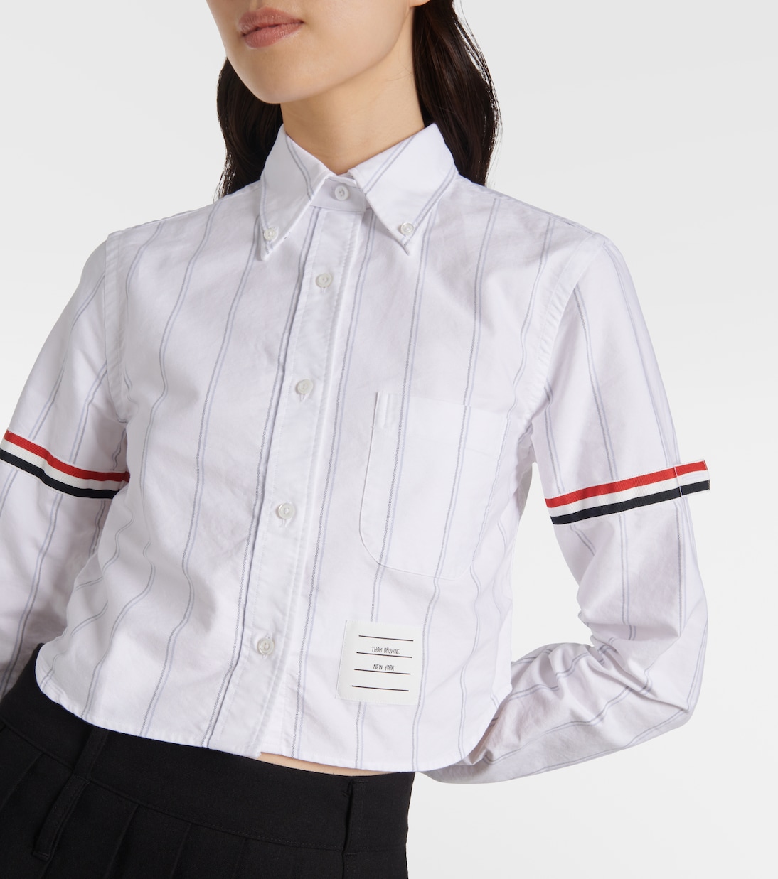 Pinstripe cropped cotton shirt | Thom Browne