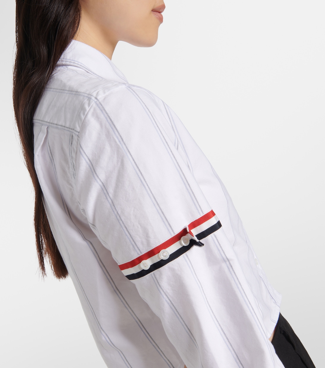 Pinstripe cropped cotton shirt | Thom Browne