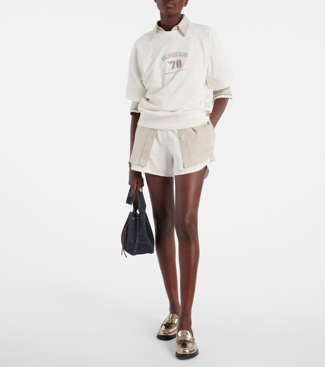 T-shirt in jersey di cotone con toppa | Brunello Cucinelli