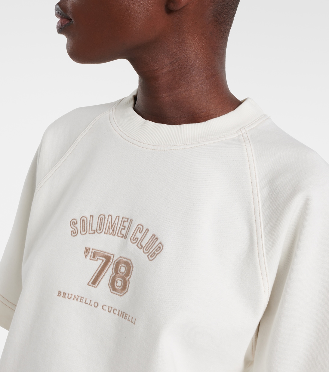 T-shirt in jersey di cotone con toppa | Brunello Cucinelli