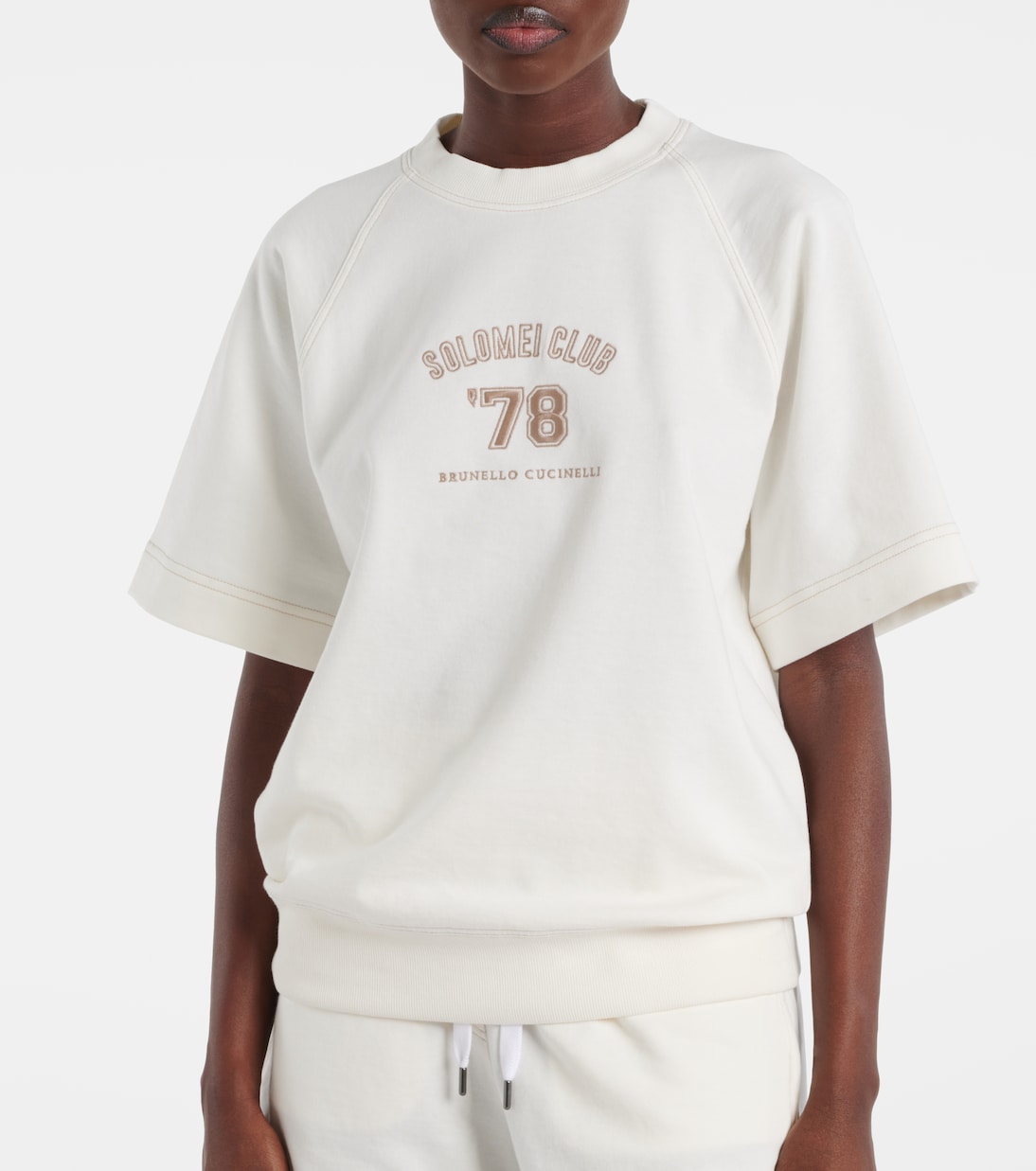 T-shirt in jersey di cotone con toppa | Brunello Cucinelli