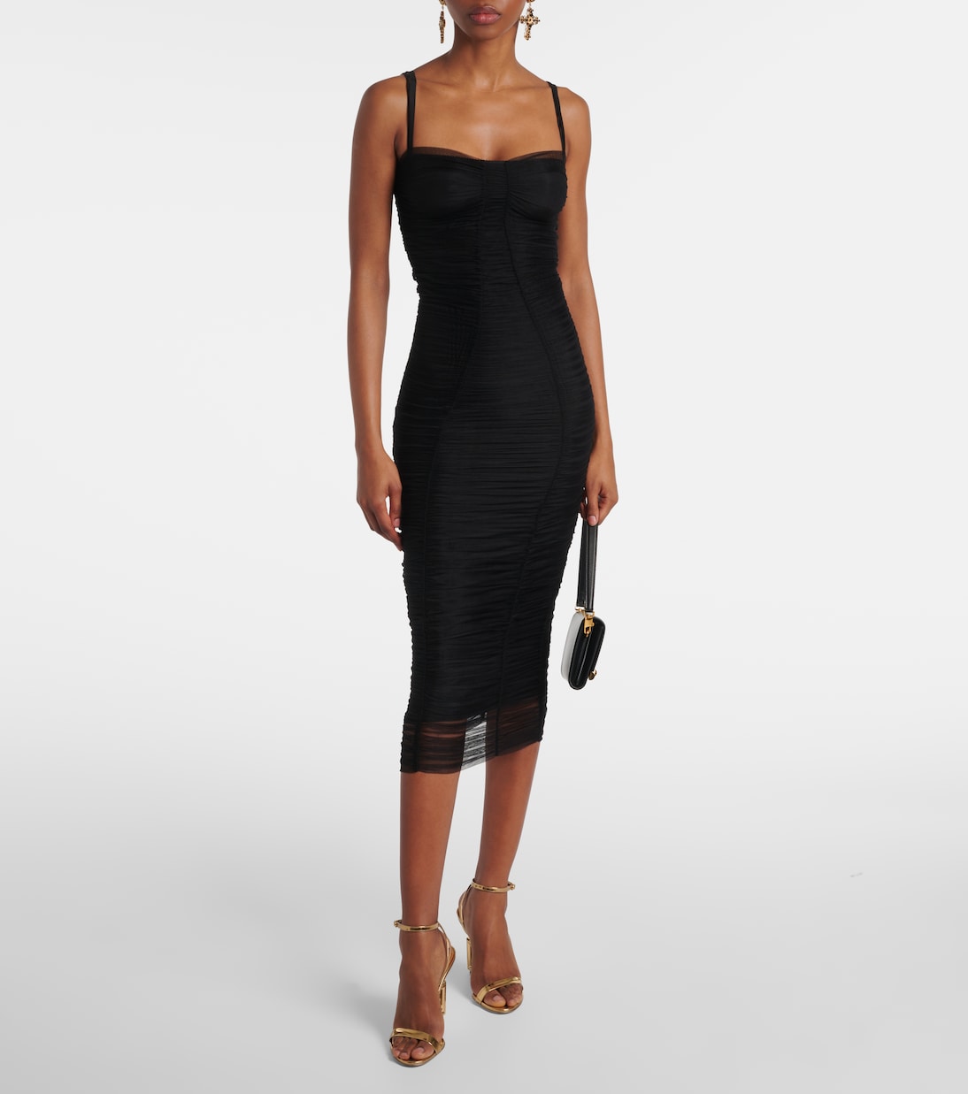 Sheer draped tulle midi dress | Dolce&Gabbana