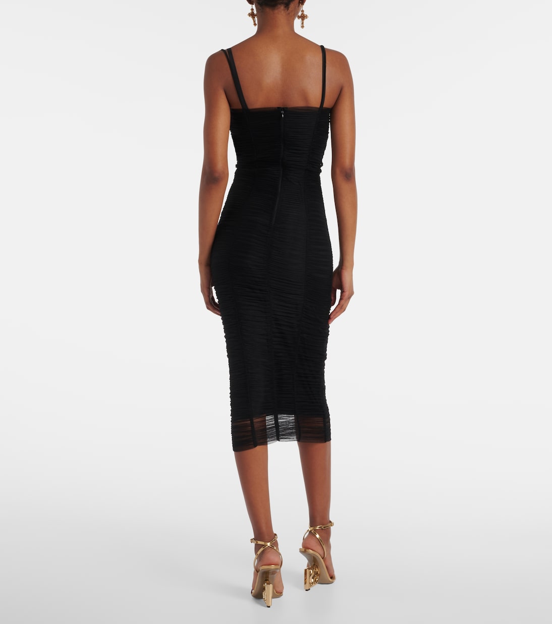 Sheer draped tulle midi dress | Dolce&Gabbana