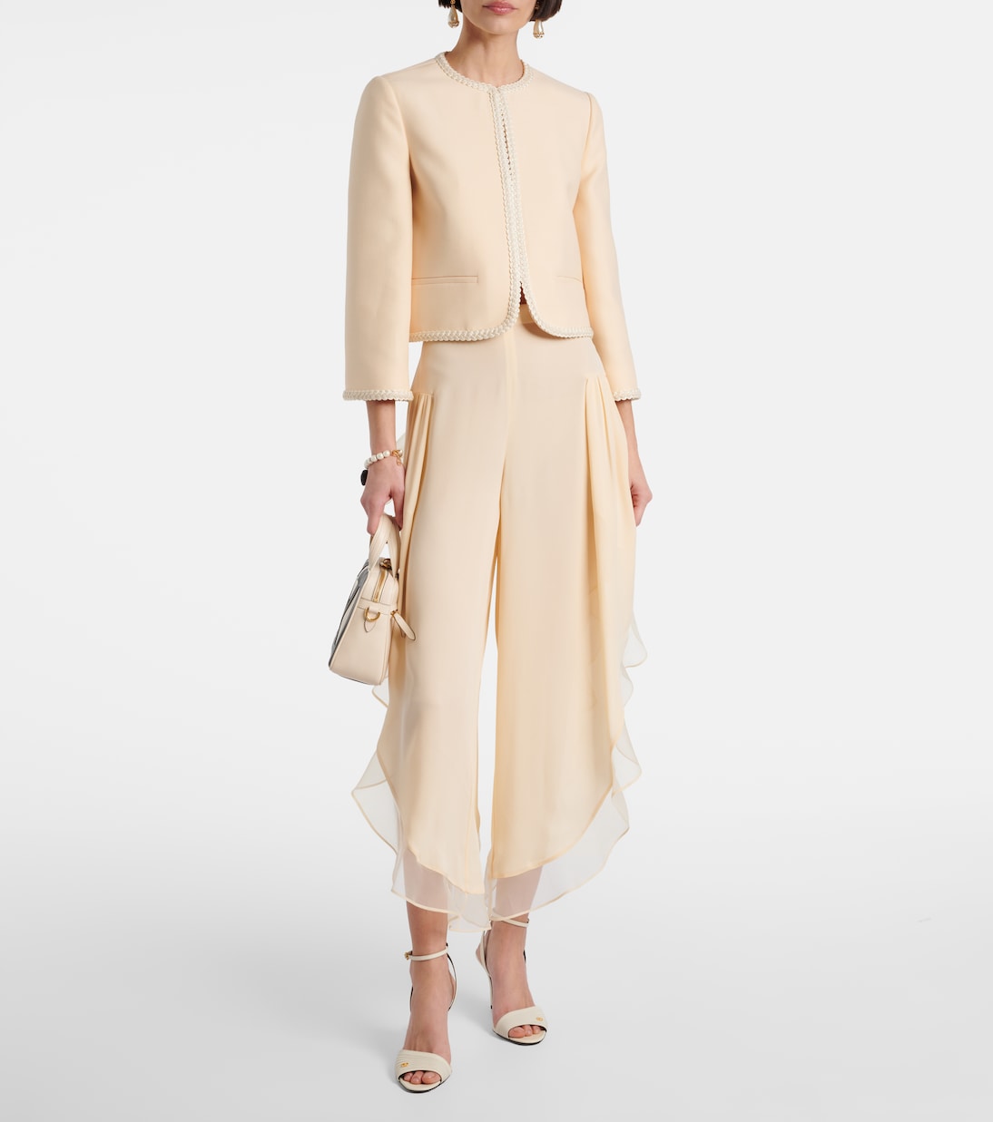 Pantalones anchos de georgette de seda | Valentino