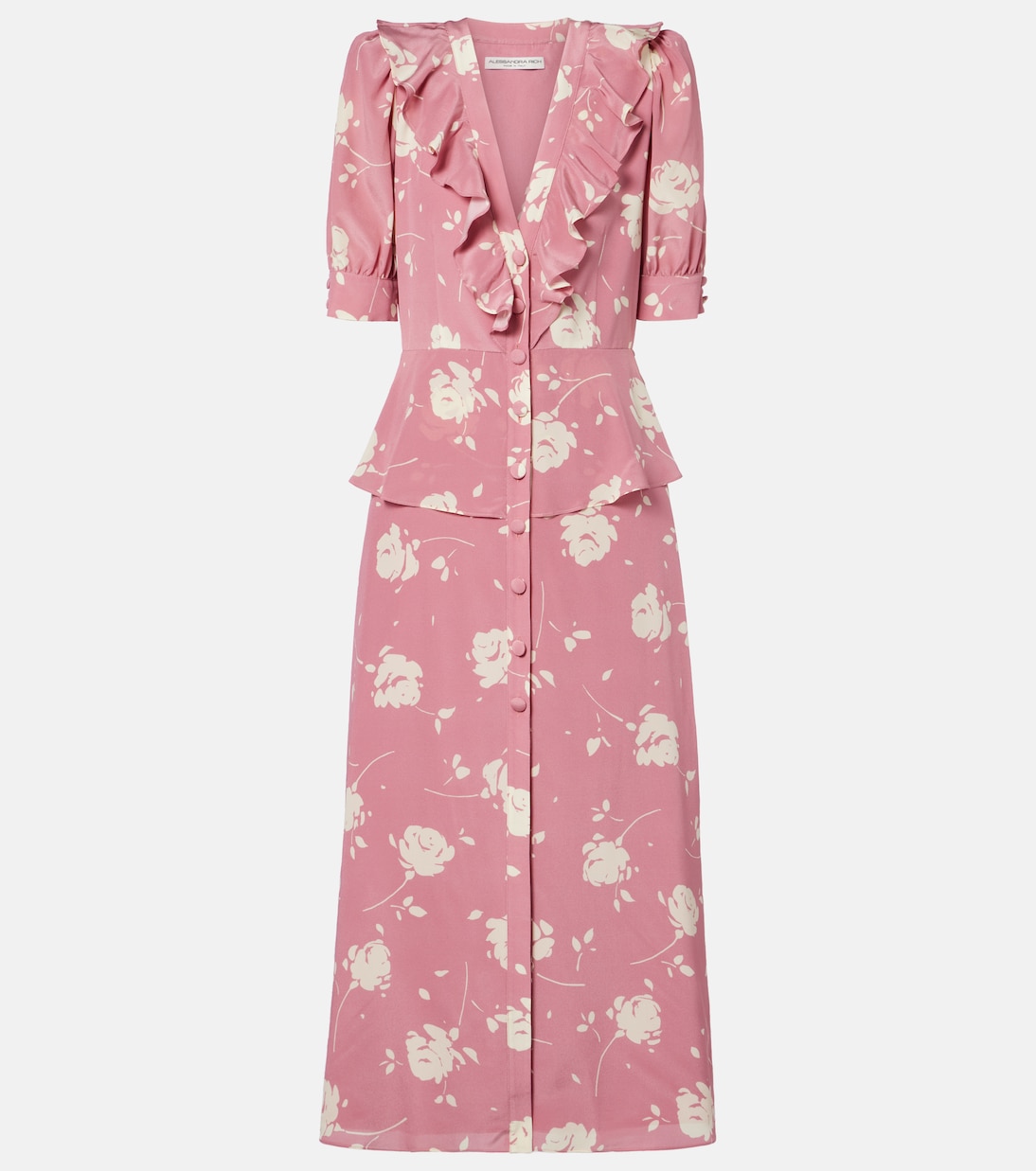 Robe midi en soie à fleurs | Alessandra Rich