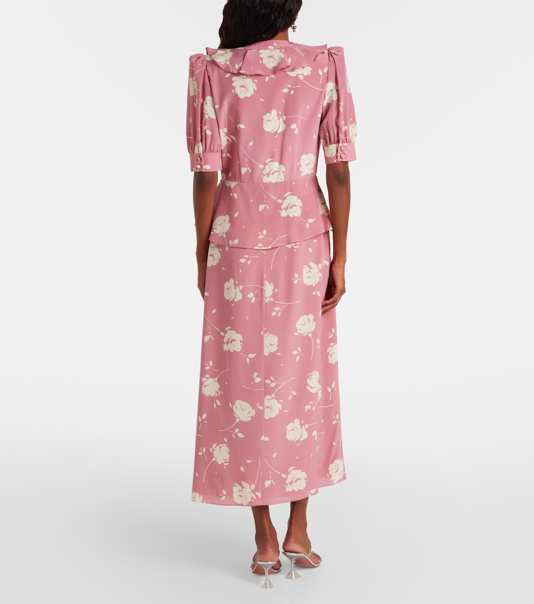 Robe midi en soie à fleurs | Alessandra Rich