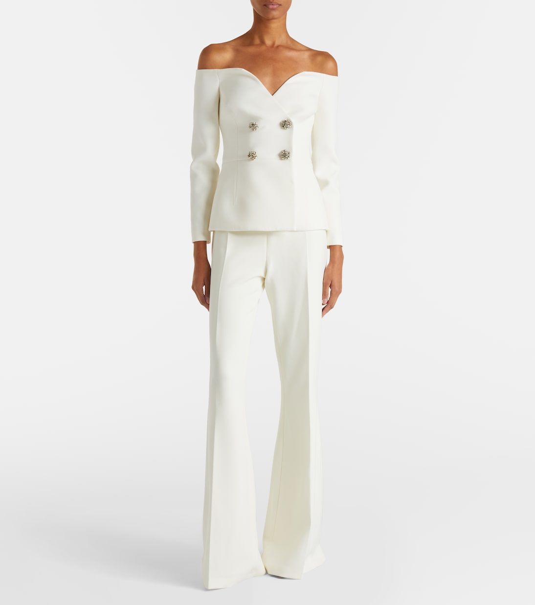 Bridal Kamile off-shoulder crêpe jacket | Safiyaa