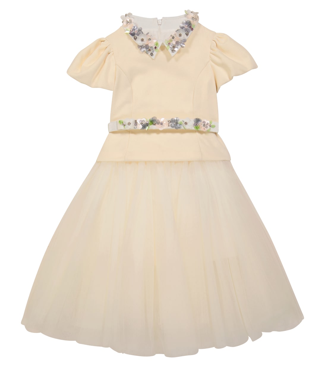 Cotton velvet-panel tulle dress | Monnalisa