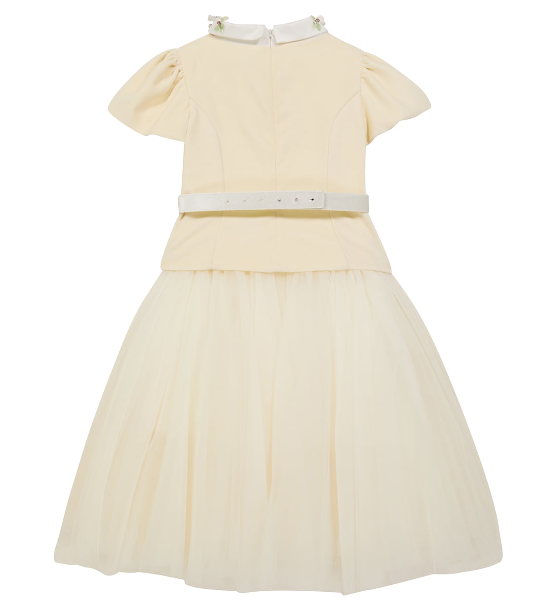 Cotton velvet-panel tulle dress | Monnalisa