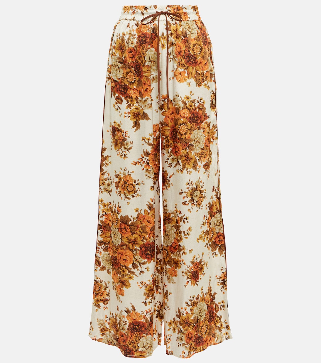 Pantalon ample Derby en soie à fleurs | Alémais