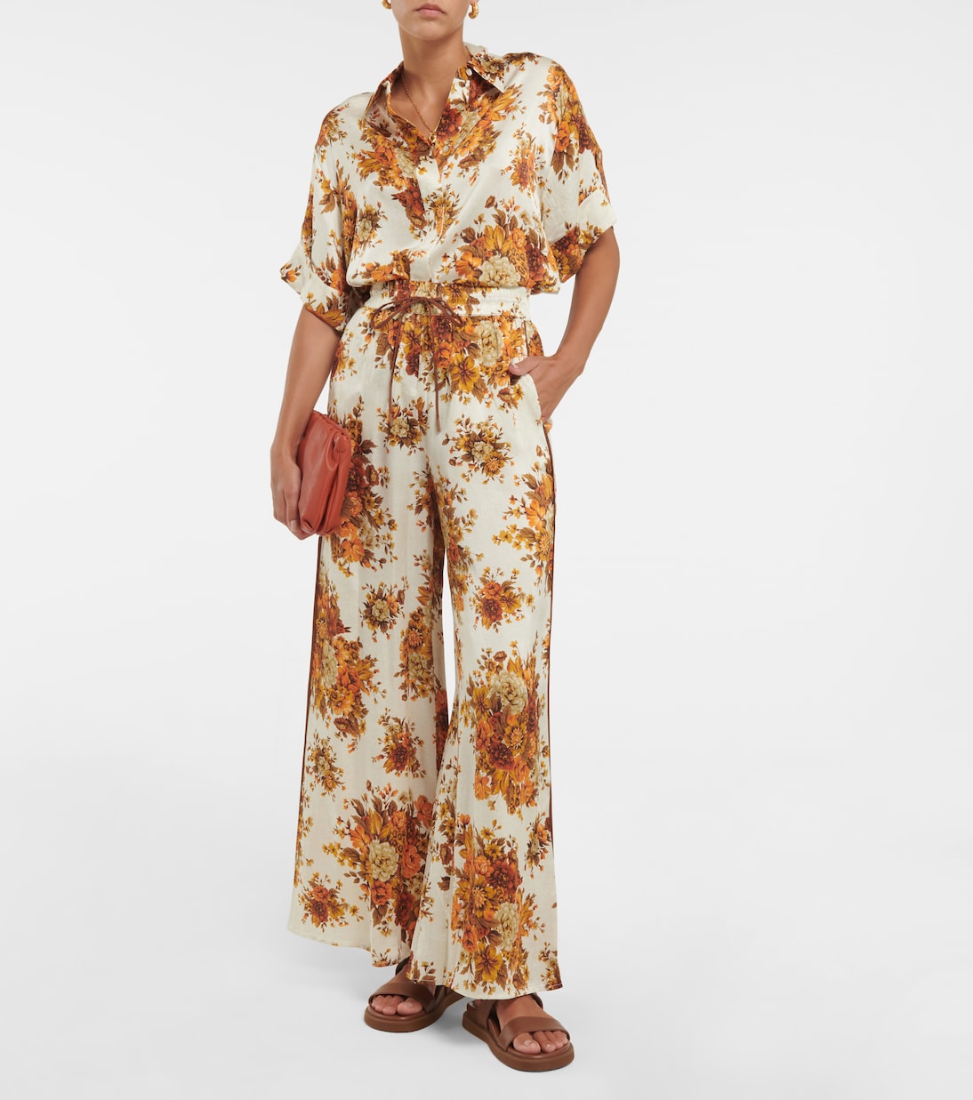 Pantalon ample Derby en soie à fleurs | Alémais