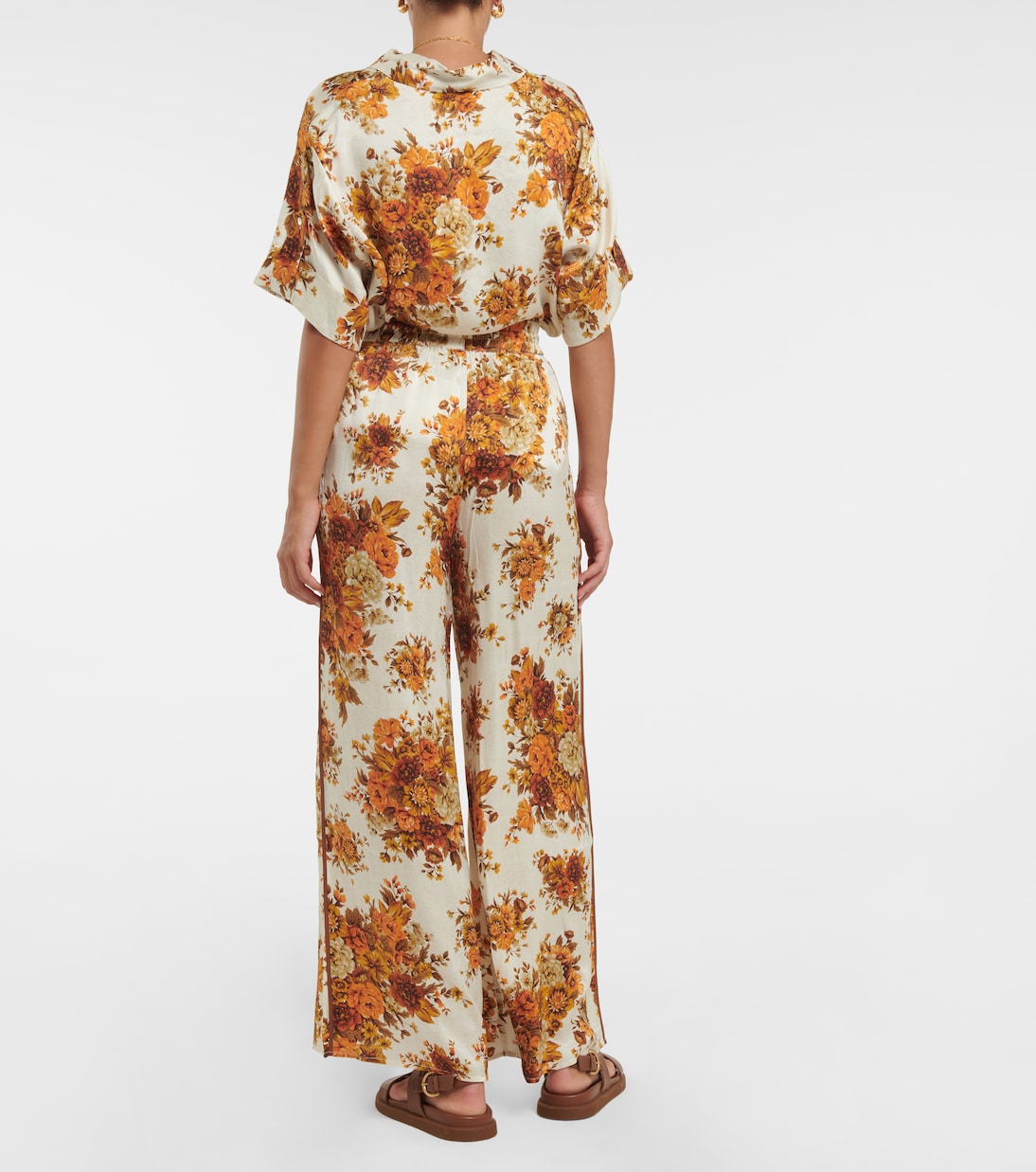 Pantalon ample Derby en soie à fleurs | Alémais