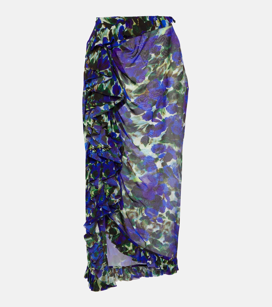 Jupe midi en satin à fleurs | Dries Van Noten