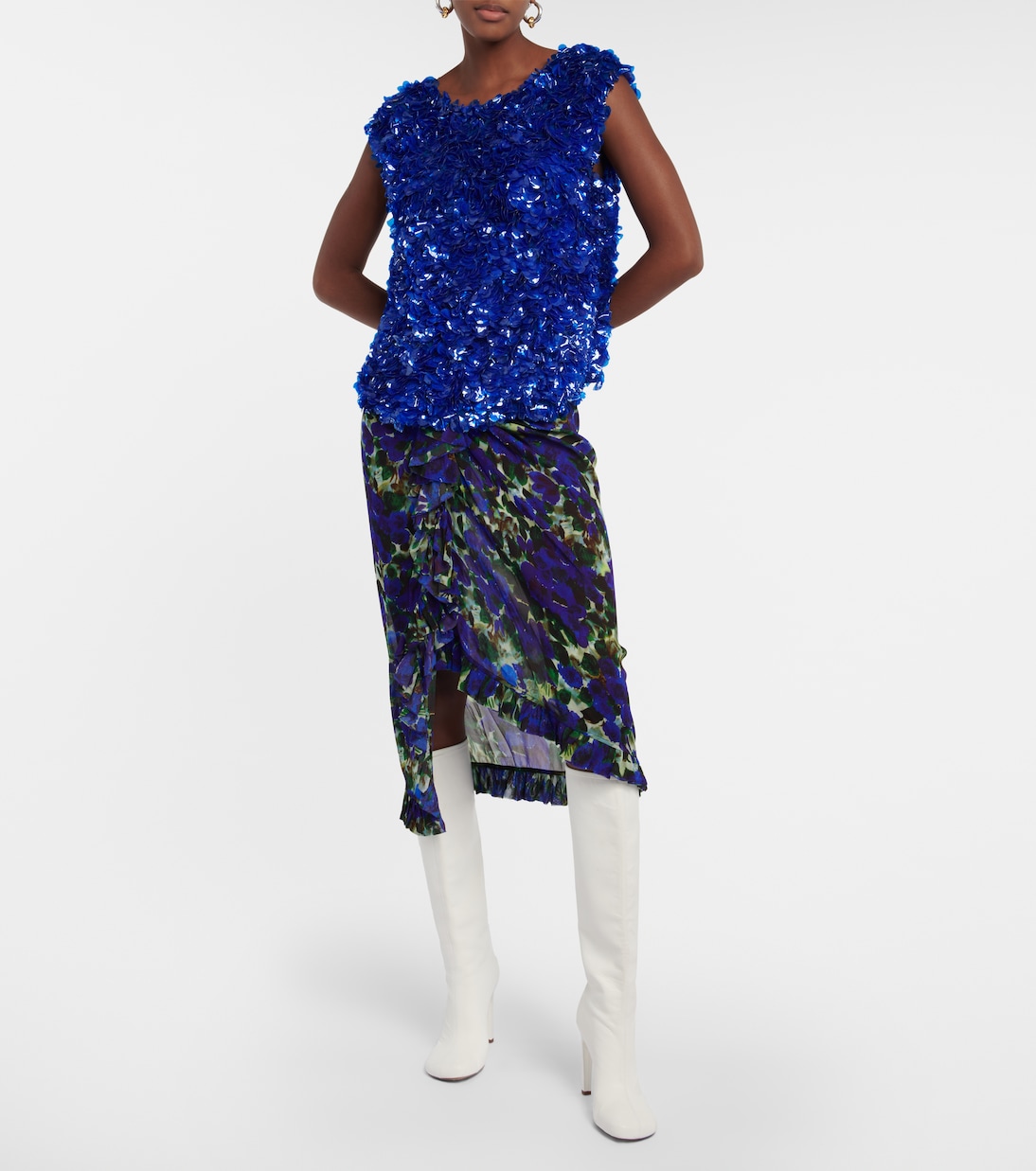 Jupe midi en satin à fleurs | Dries Van Noten