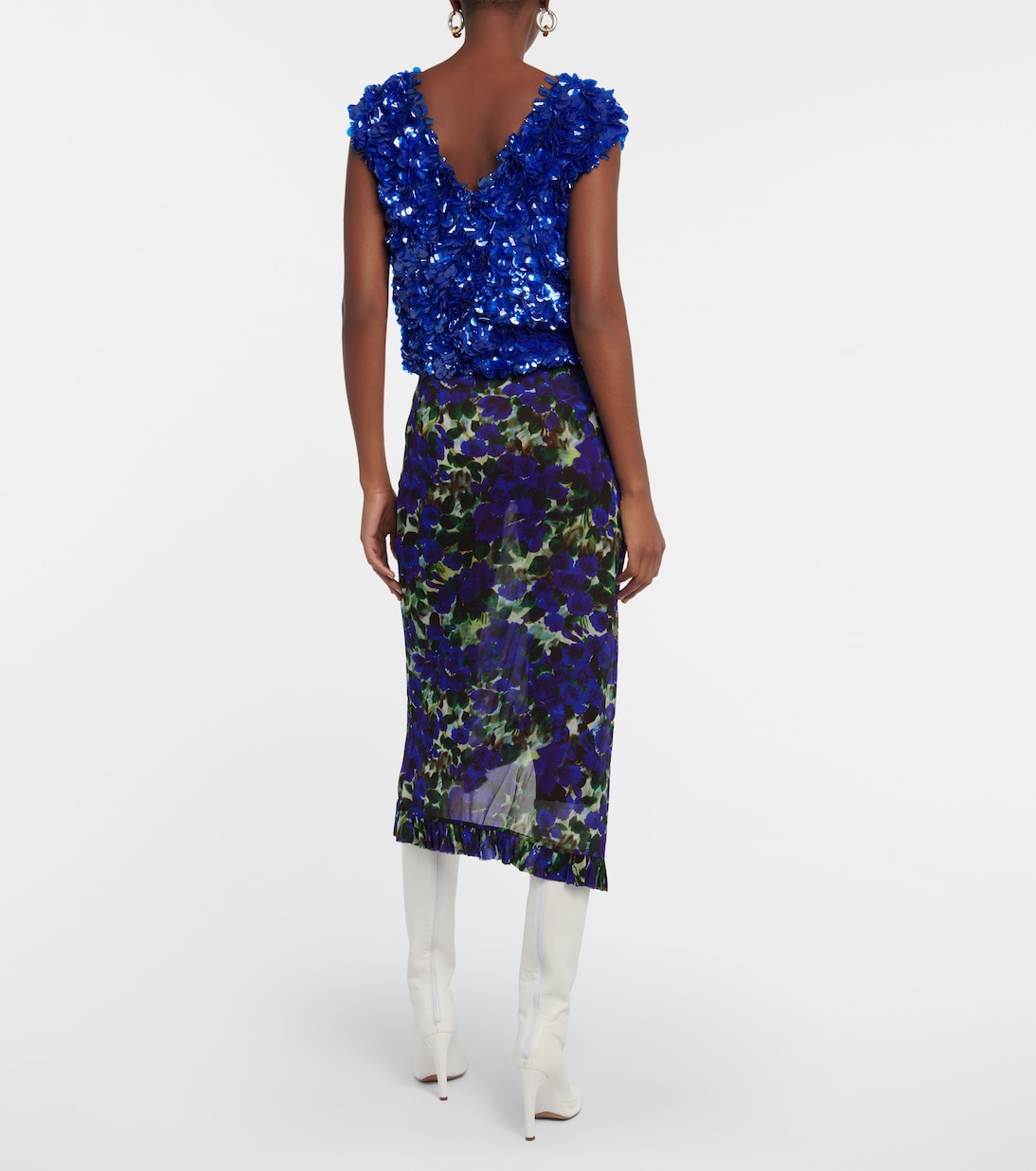 Jupe midi en satin à fleurs | Dries Van Noten