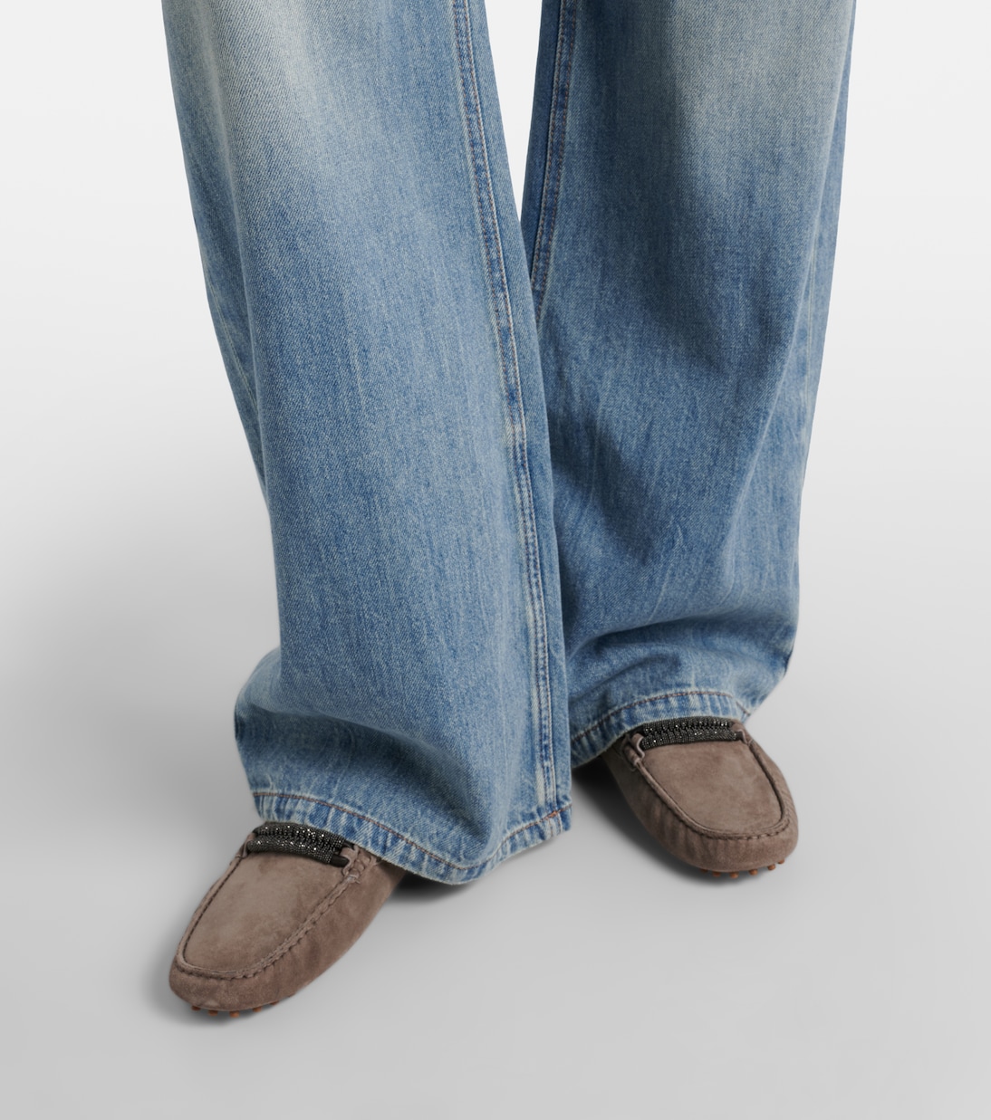Monili-embellished suede loafers | Brunello Cucinelli