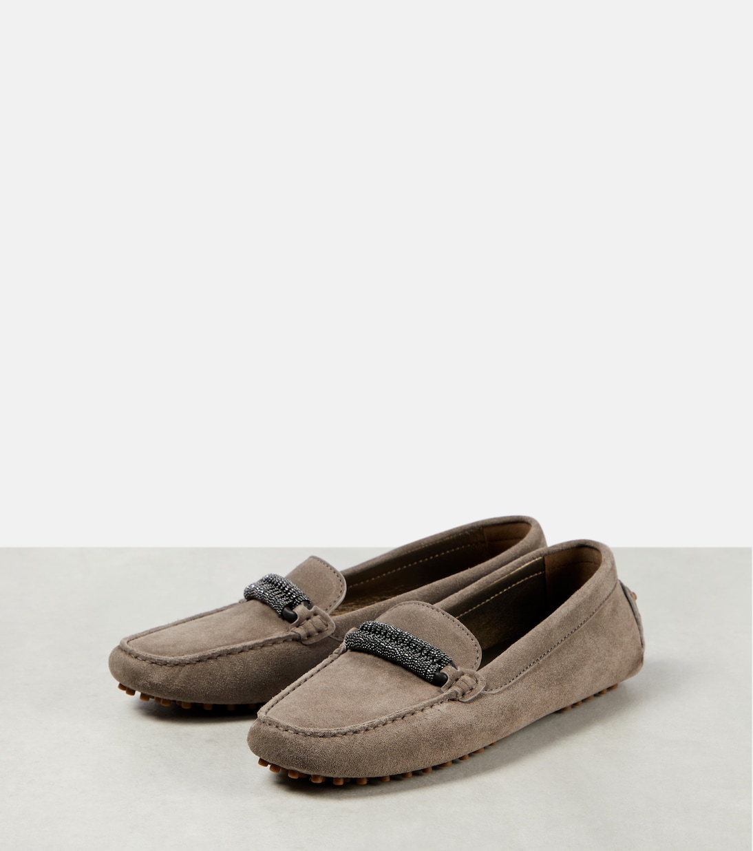 Monili-embellished suede loafers | Brunello Cucinelli