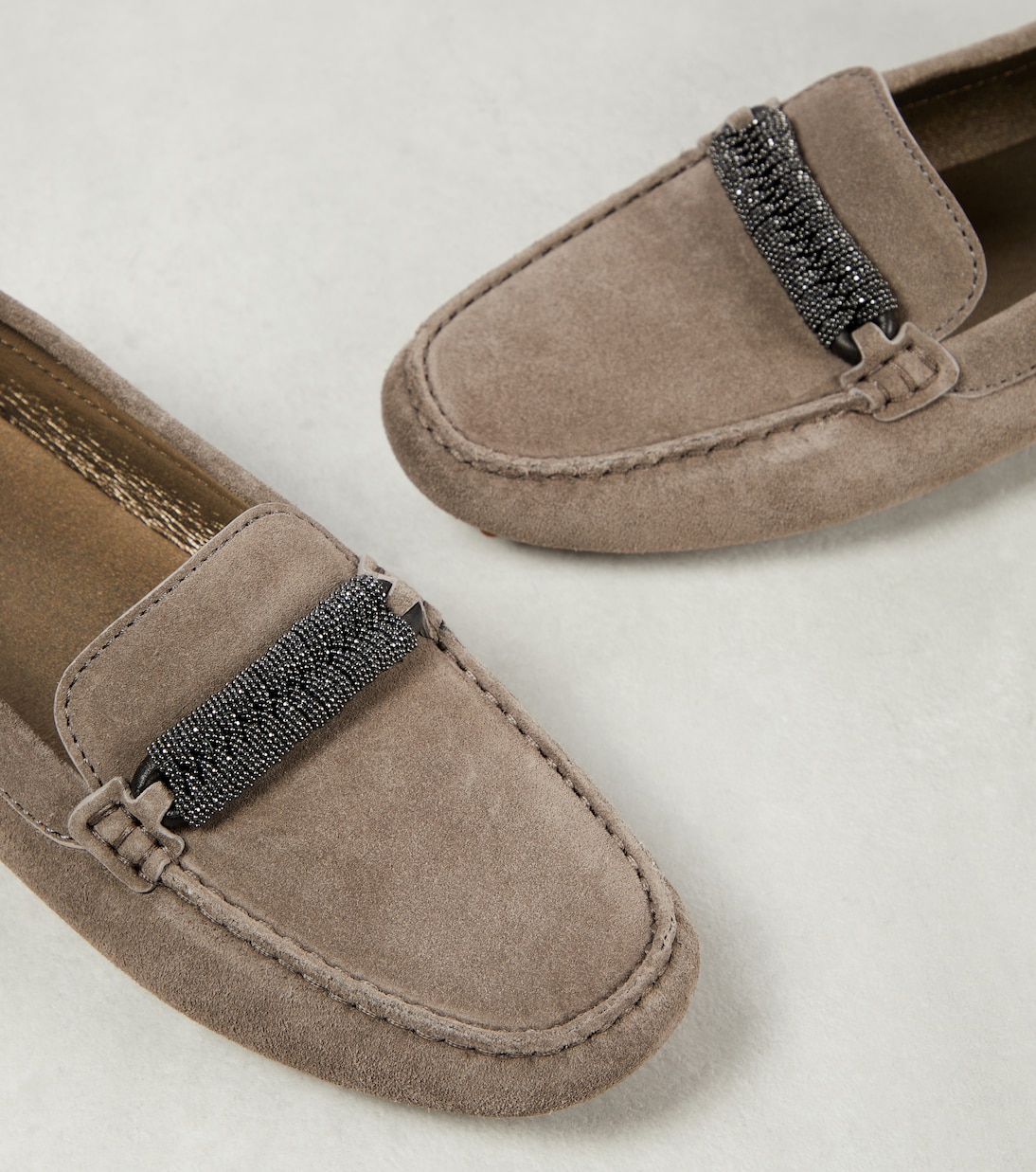 Monili-embellished suede loafers | Brunello Cucinelli