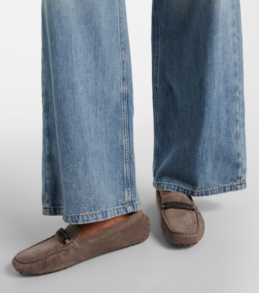 Monili-embellished suede loafers | Brunello Cucinelli