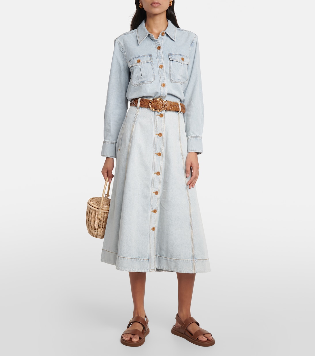 Falda midi August en denim | Zimmermann