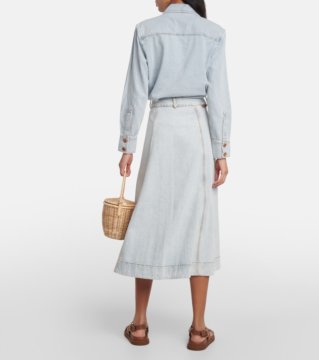 Falda midi August en denim | Zimmermann
