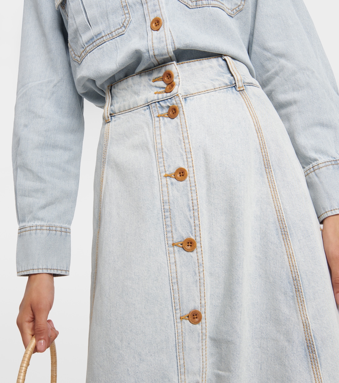 Falda midi August en denim | Zimmermann