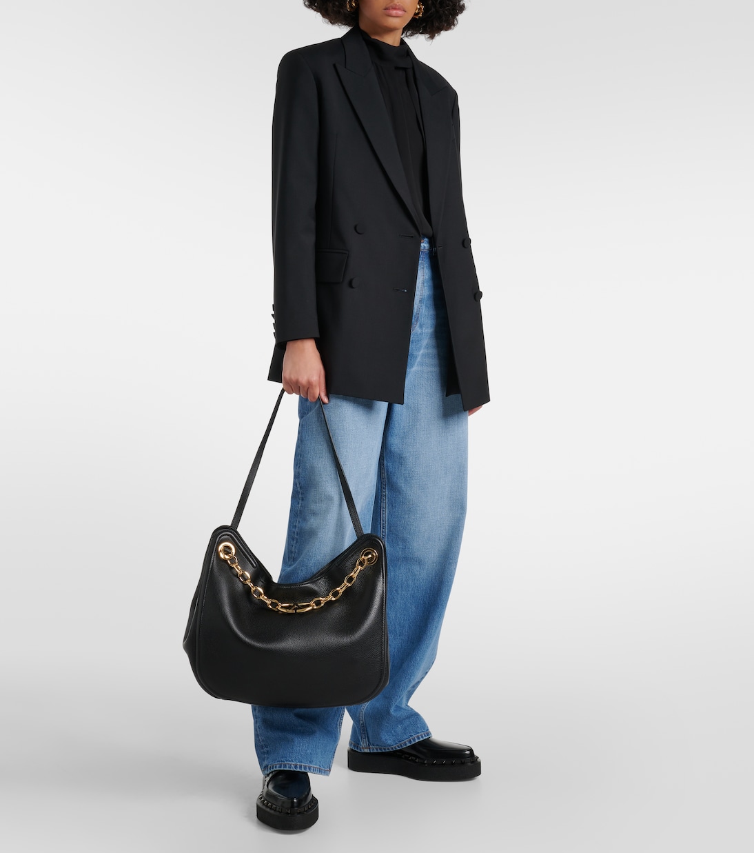 VLogo Moon Medium leather tote bag in black Valentino Garavani Mytheresa