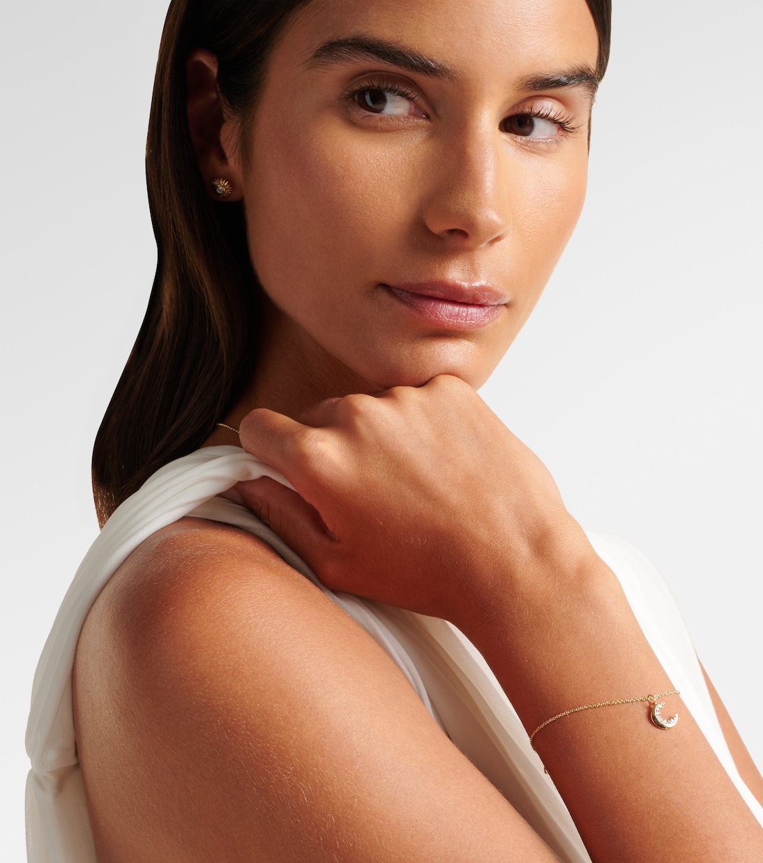 Bracelet chaîne Crescent Moon en or et or blanc 14 ct et diamants | Sydney Evan