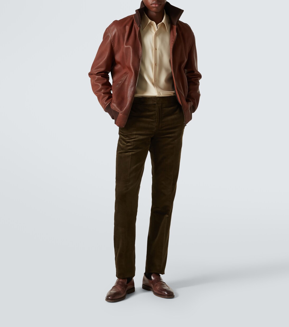 Cotton corduroy slim pants in green Ralph Lauren Purple Label Mytheresa