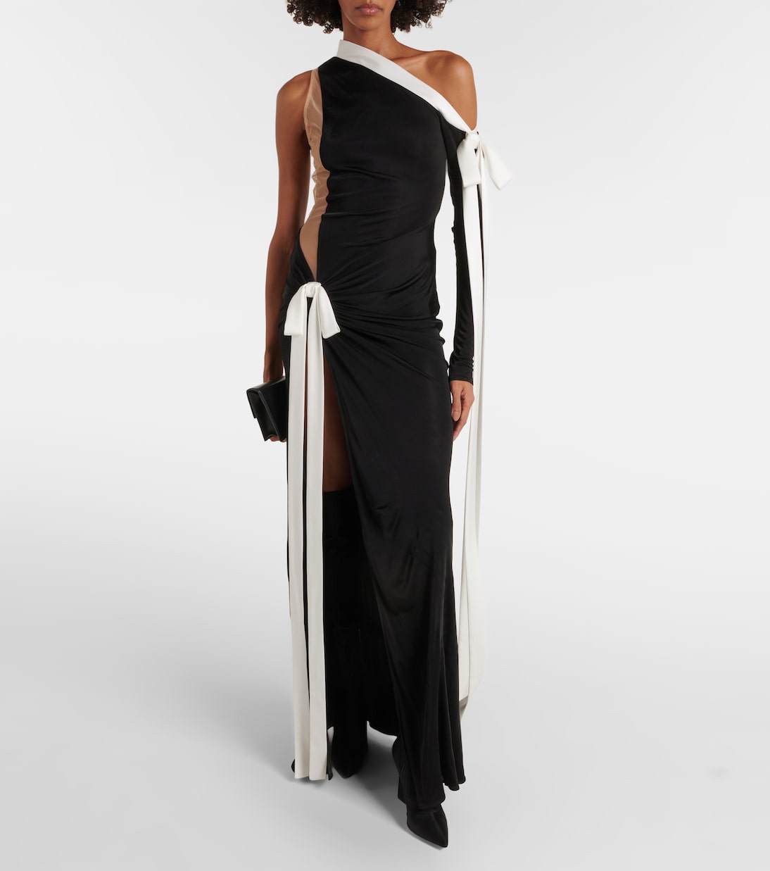 Bow-detail off-shoulder jersey gown | David Koma