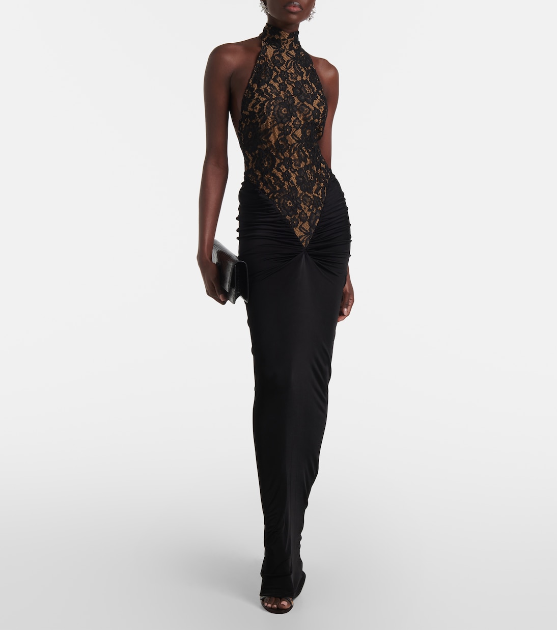 Cass lace-trimmed ruched halterneck gown | The New Arrivals Ilkyaz Ozel