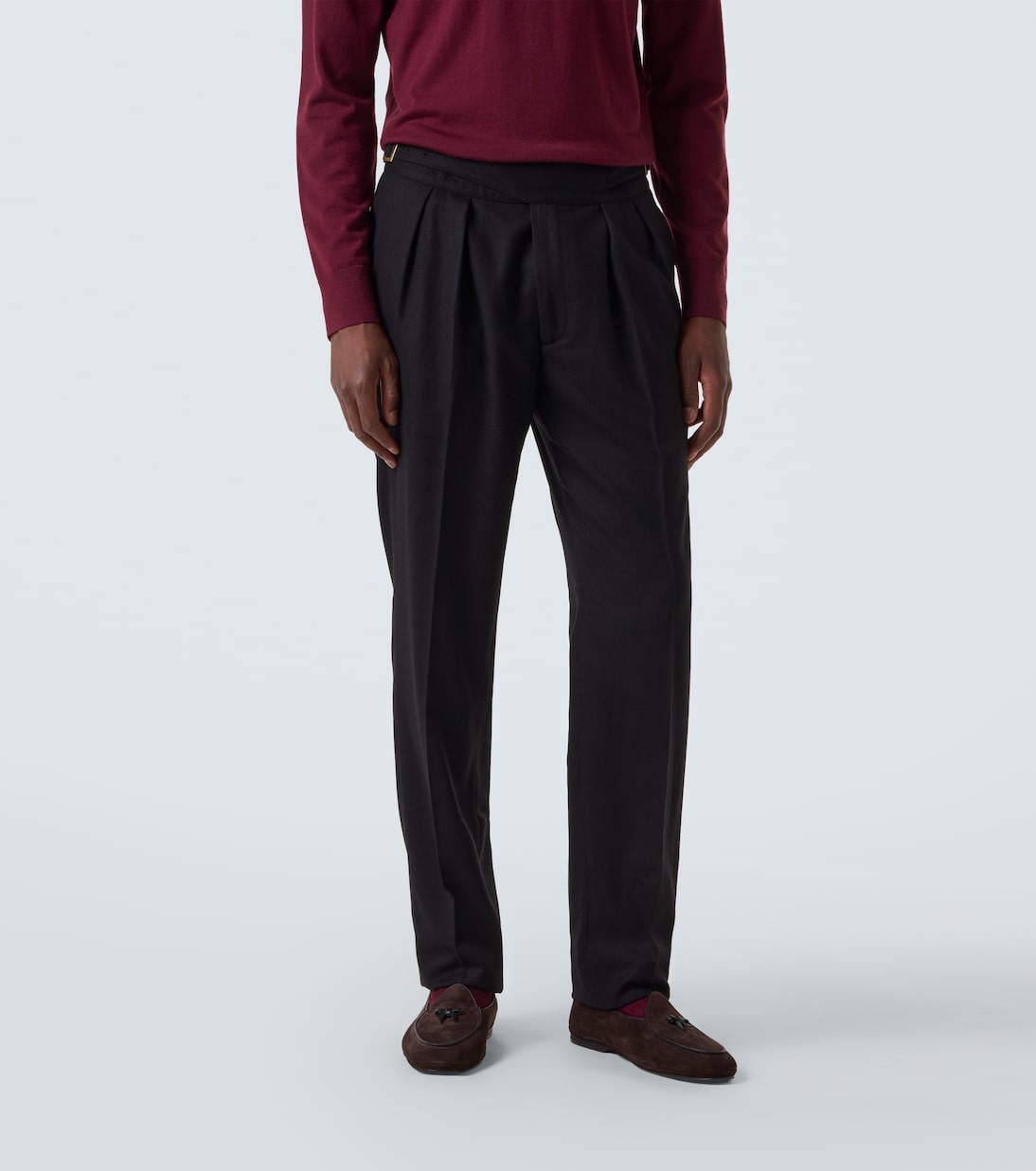 Virgin wool flannel tapered pants | Rubinacci
