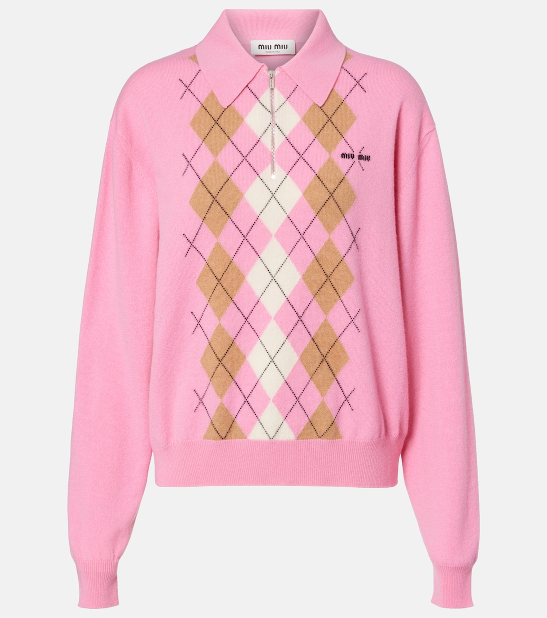 Argyle cashmere polo sweater | Miu Miu
