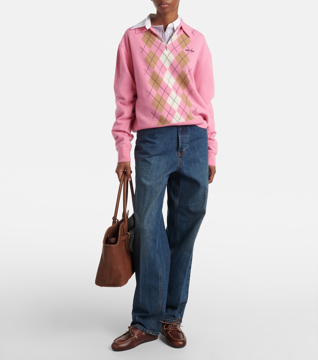 Argyle cashmere polo sweater | Miu Miu