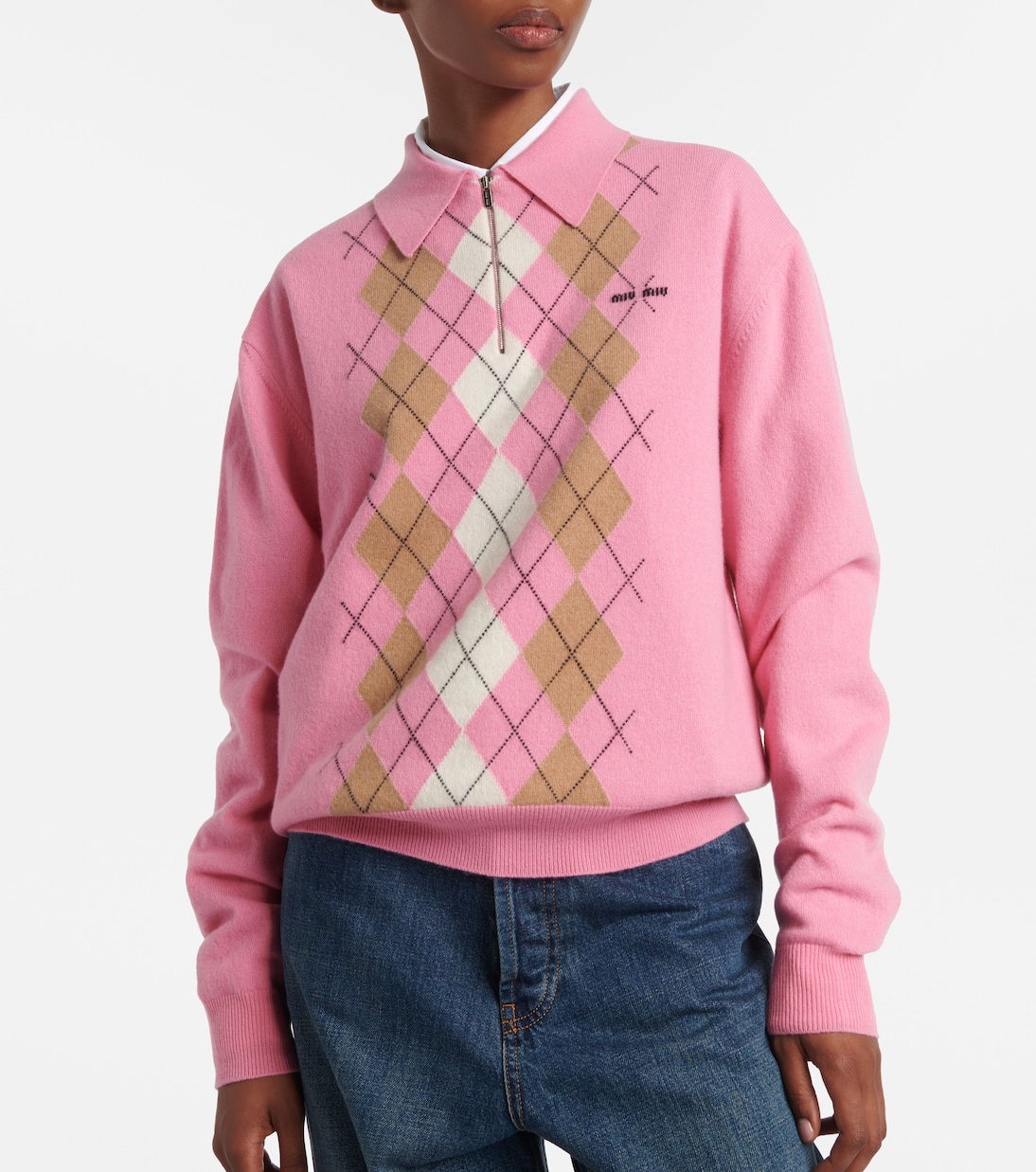 Argyle cashmere polo sweater | Miu Miu