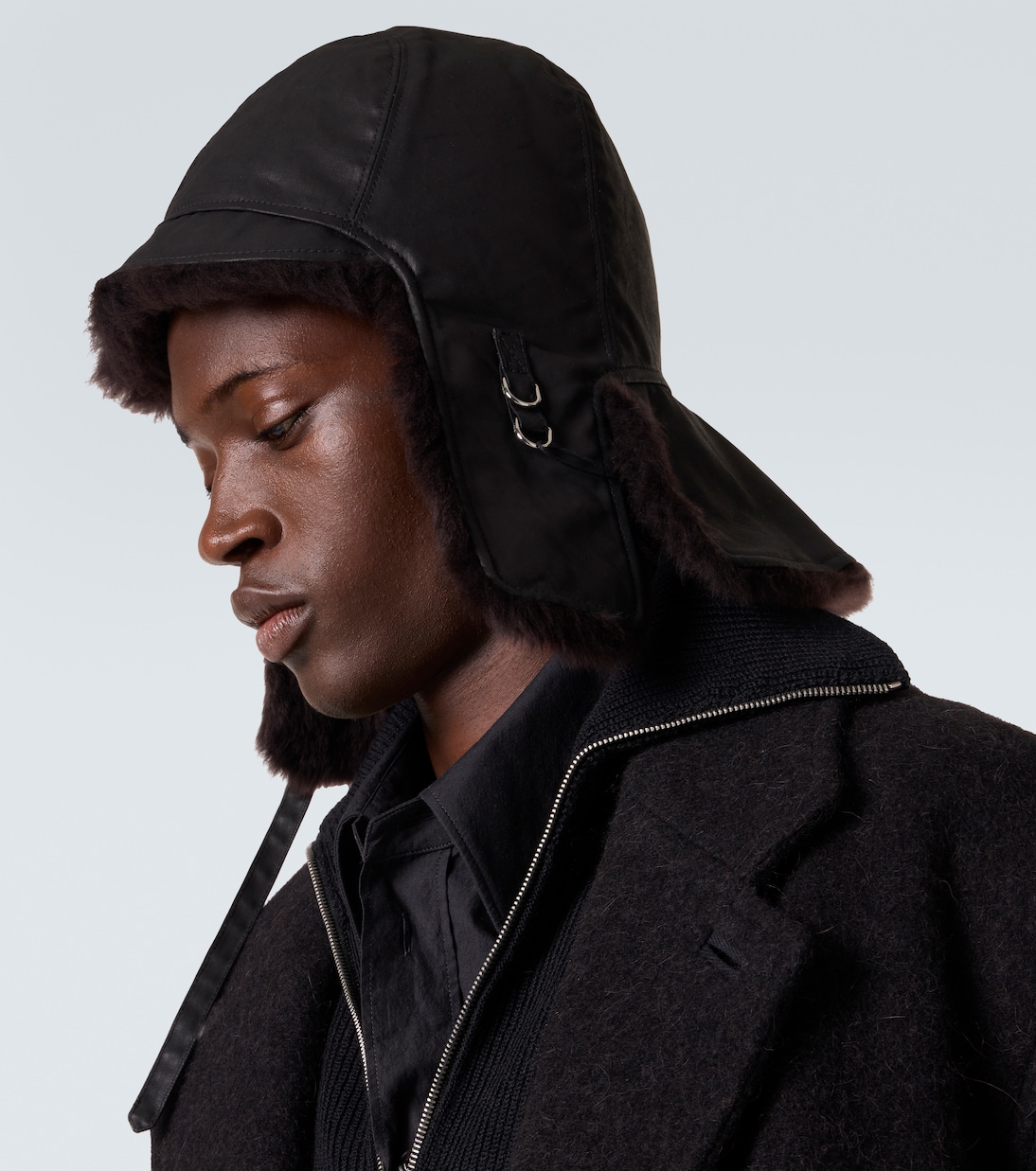 Coated reversible cotton canvas and shearling hat | Lemaire