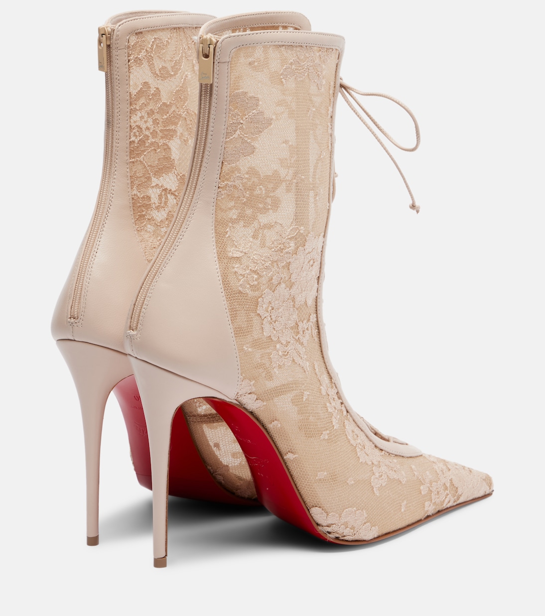 KM 100 lace-trimmed leather ankle boots | Christian Louboutin