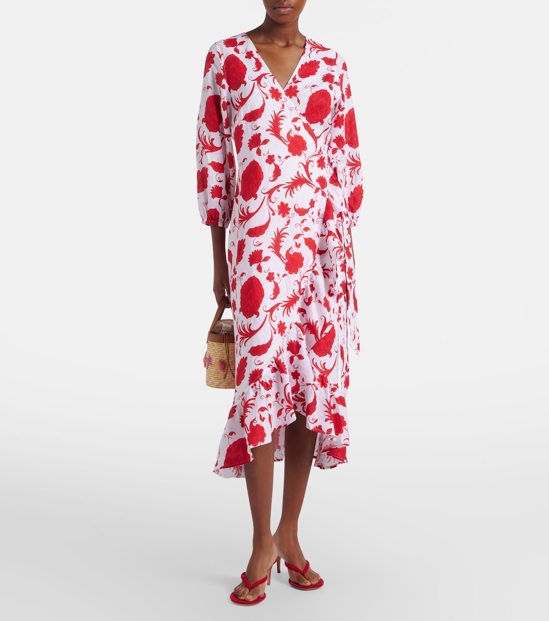 Evia floral ruffled linen wrap dress | Heidi Klein