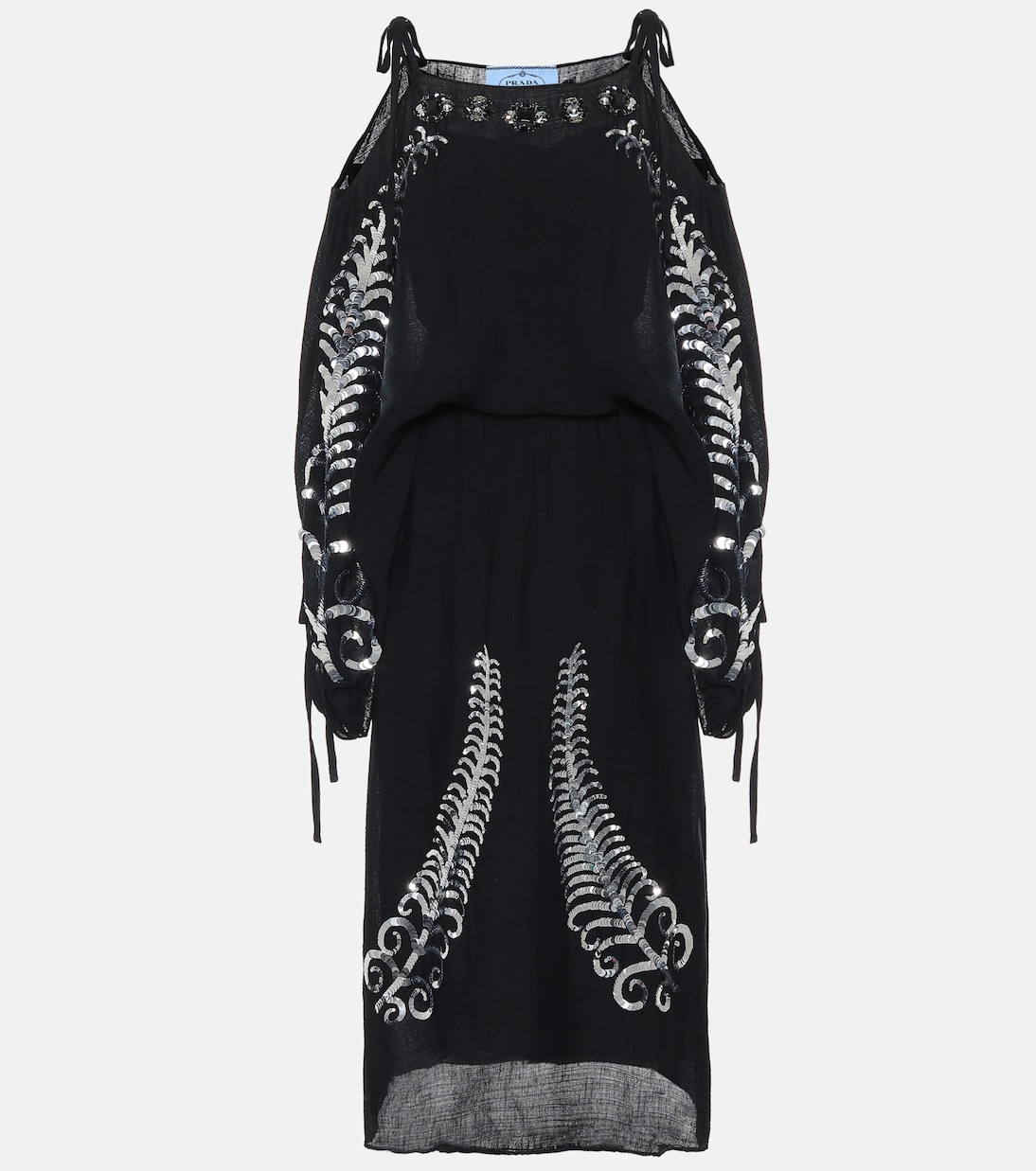 Vestido midi de seda adornado | Prada