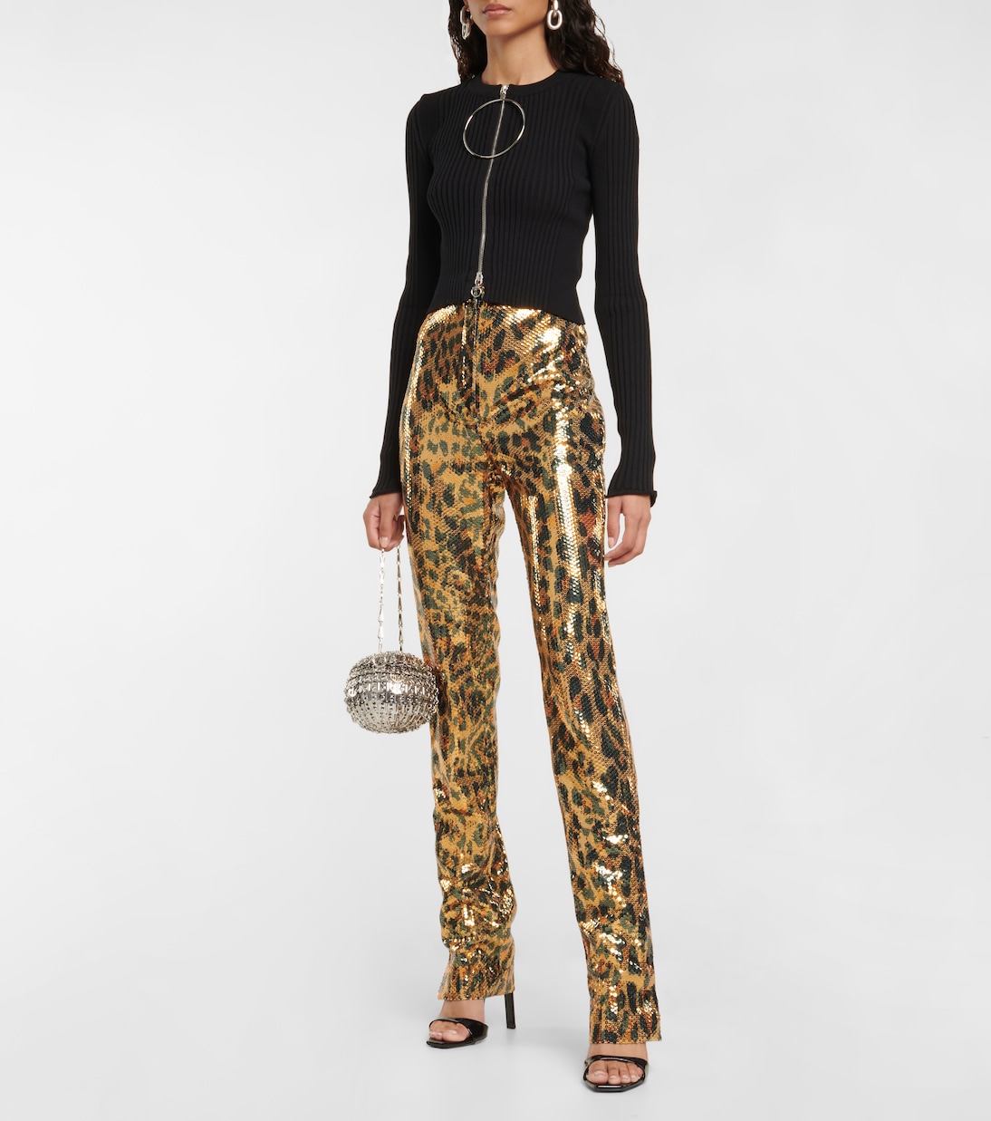 Pantalon slim à sequins et motif léopard | Rabanne