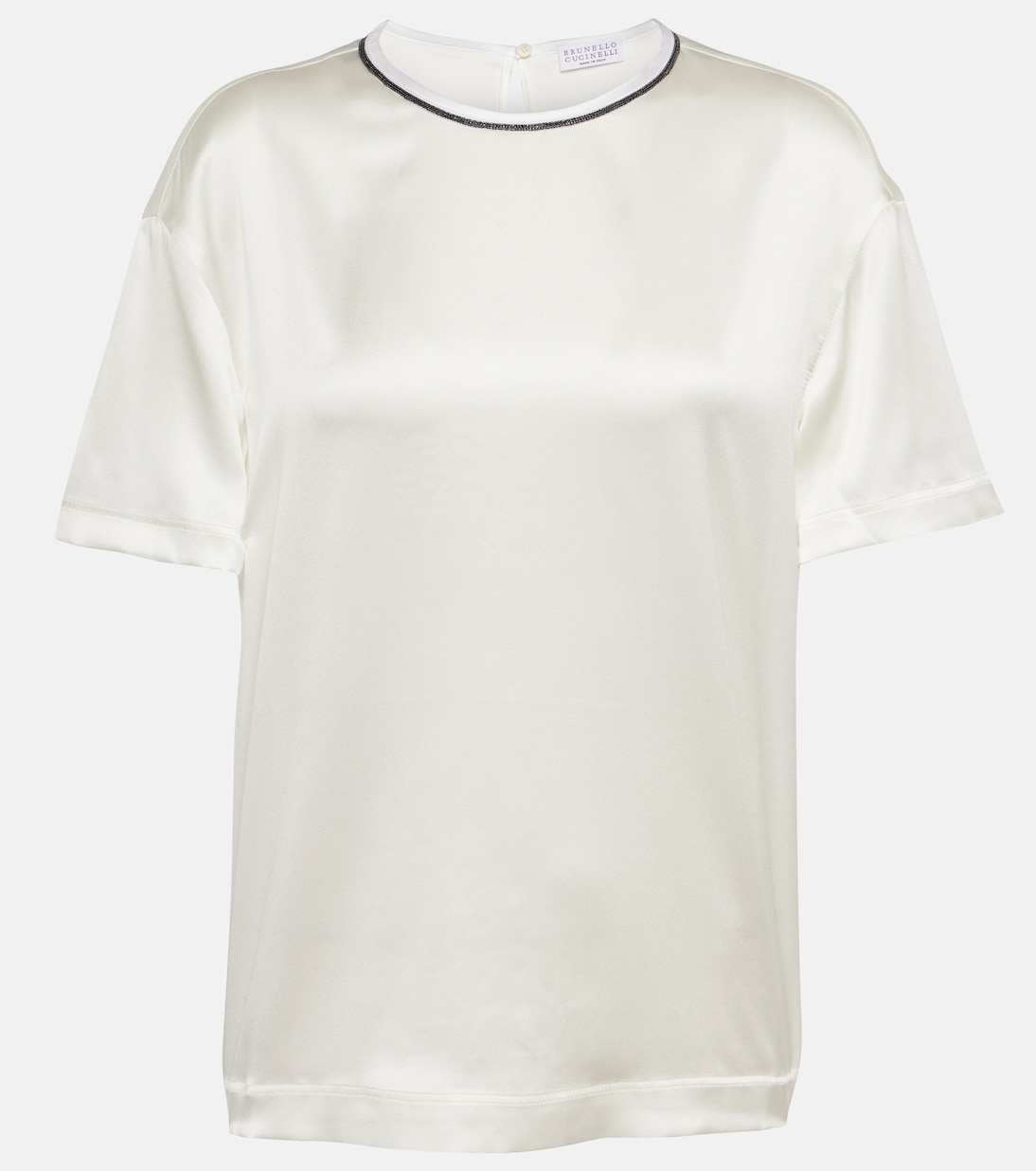 T-Shirt in raso di misto seta | Brunello Cucinelli