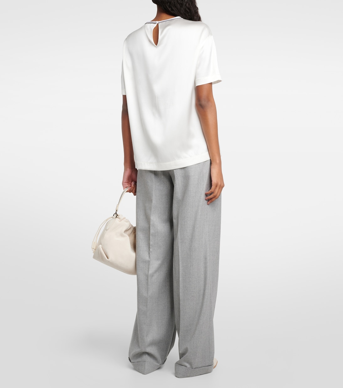 T-Shirt in raso di misto seta | Brunello Cucinelli