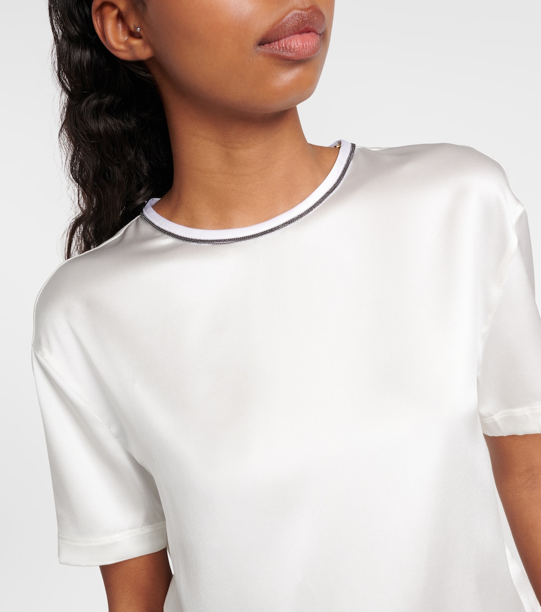 T-Shirt in raso di misto seta | Brunello Cucinelli