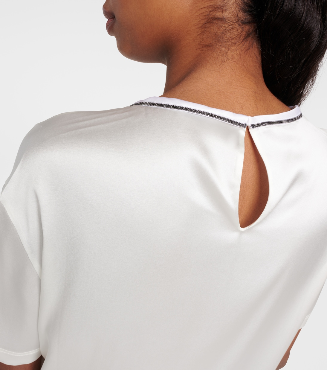 T-Shirt in raso di misto seta | Brunello Cucinelli